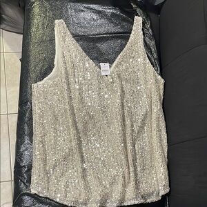 LOFT Sequin cream color Women's Top